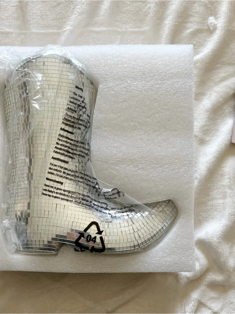 Mirrored Silver Mosaic Boot Vase - Decorative Party Planter